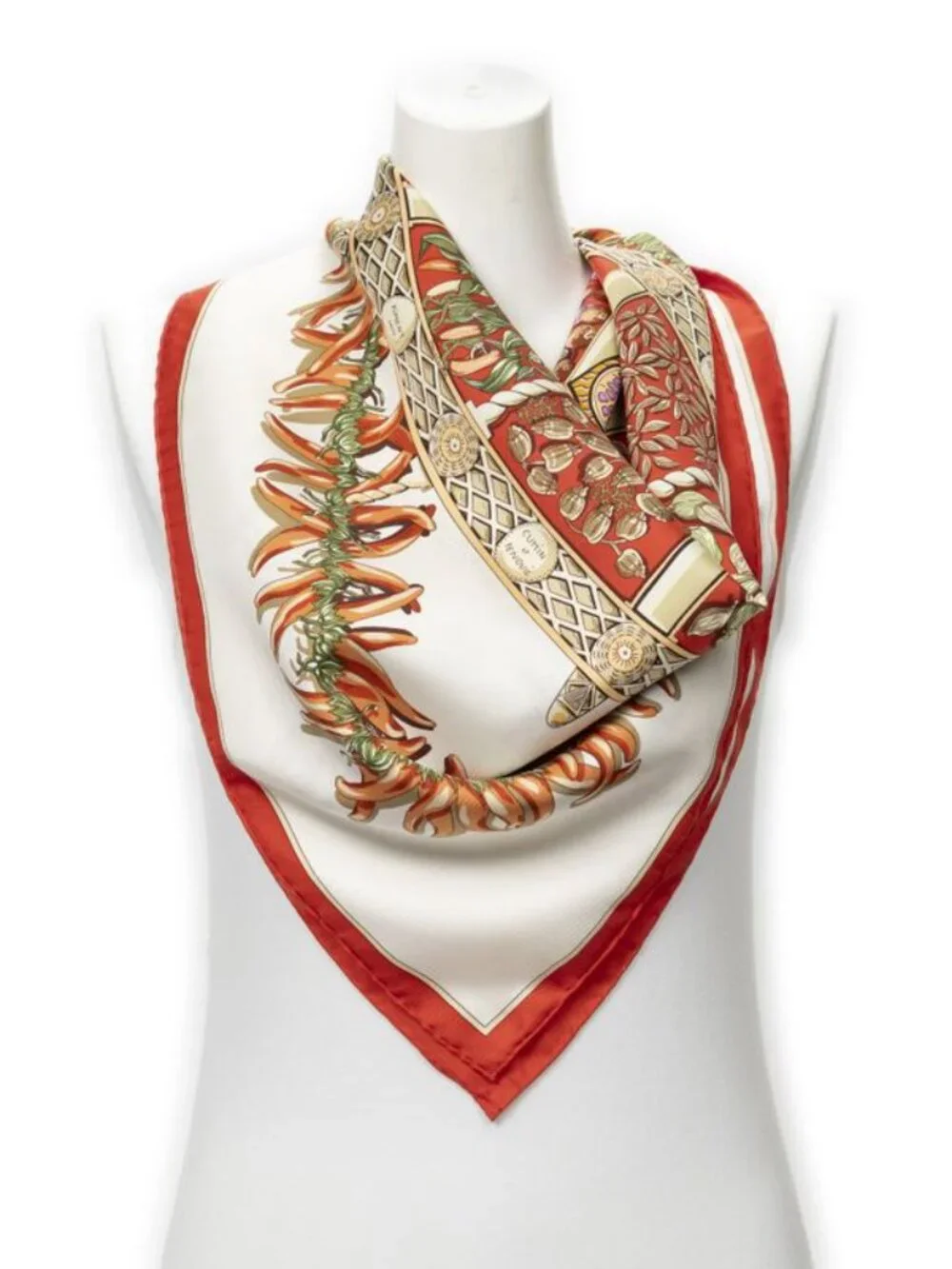 ★SOLD★ Hermes Scarf Red Ivory Purple Silk - Picture 6 of 10